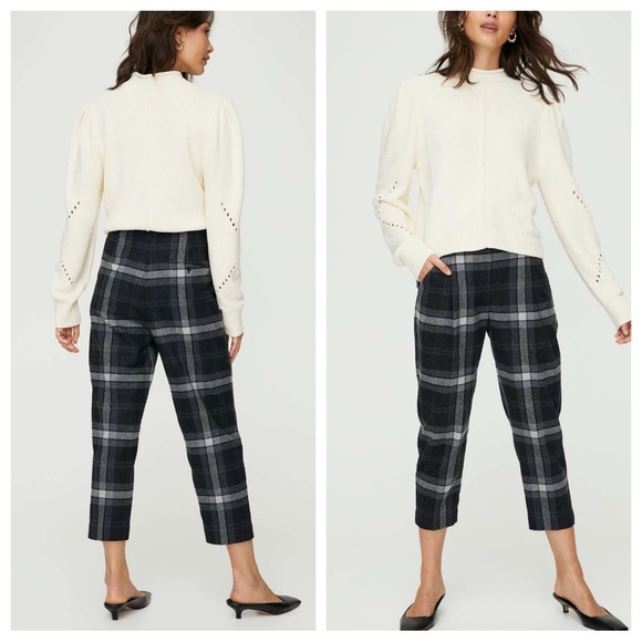 Aritzia Wilfred Chambery Check Plaid Pants Trousers SZ 00 Virgin Wool Gray Black - Picture 4 of 15